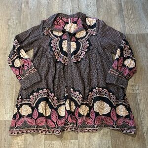 Free People Smell the Roses Black and Pink Floral Mini Dress Boho Fairy Grunge